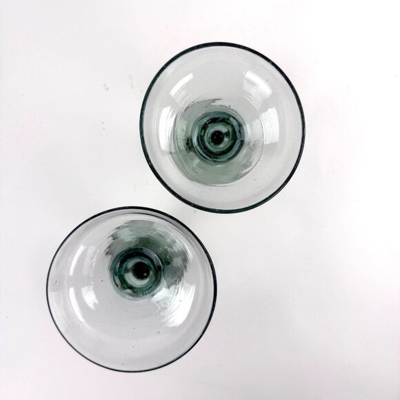 Mexican Cactus Margarita Glasses Hand Blown Green Stemmed Set Of 2 - Picture 3 of 8